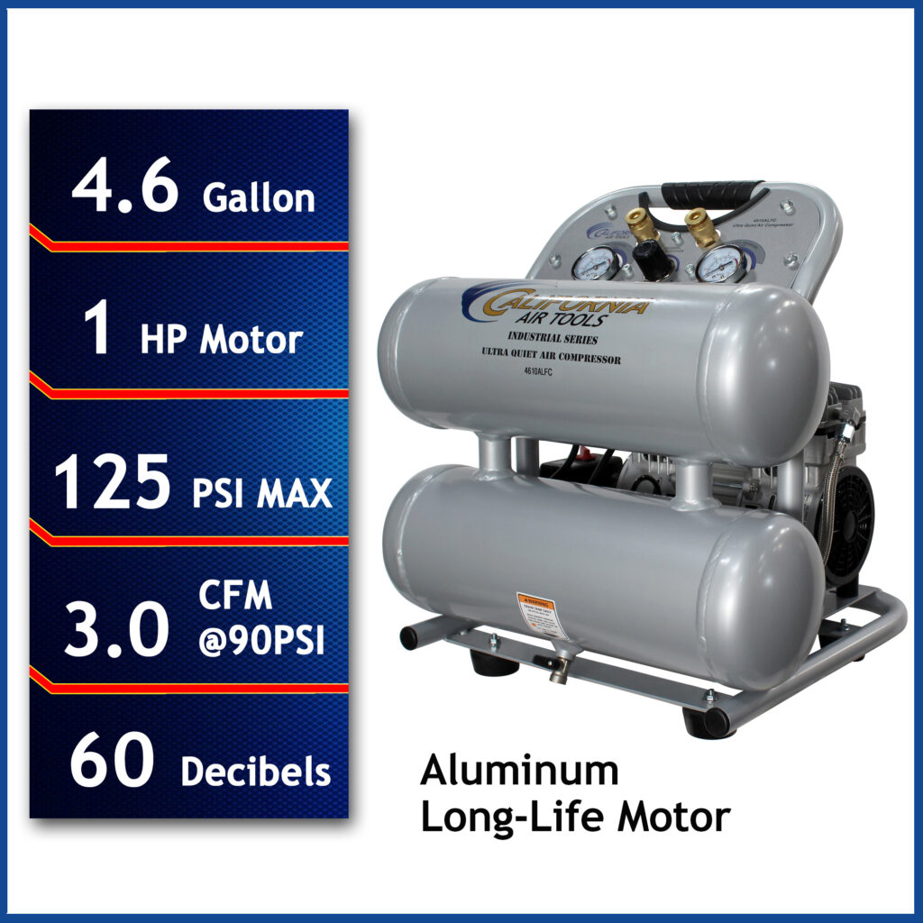 California Air Tools 4610ALFC Ultra Quiet, Oil-Free & Lightweight 1.0 HP Industrial Air Compressor, 4.6 Gallon
