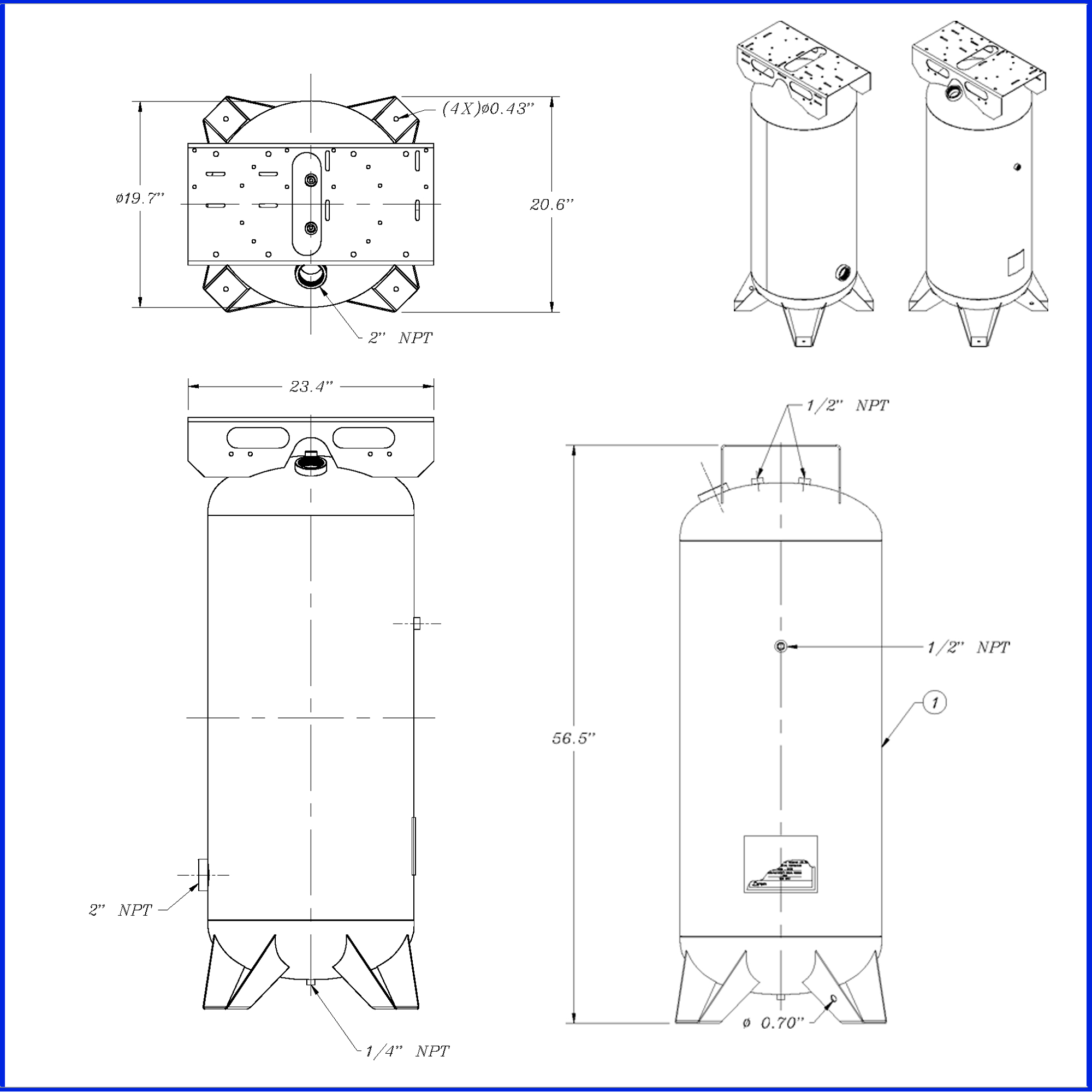60000-T 60 Gallon Steel ASME Air Receiver - Image 5