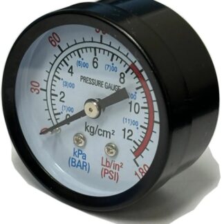 Big Pressure Gauge 2.0" Diameter, Center Back Mount 1/4" NPT 0-180 PSI, P/N 96006