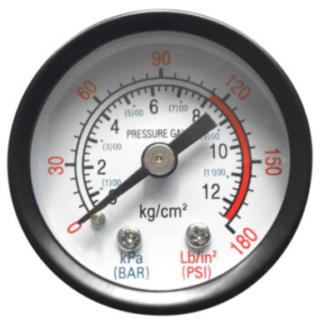 Small Pressure Gauge 1.5" Diameter Center Back Mount 1/8" NPT 0-180 PSI, P/N 96005