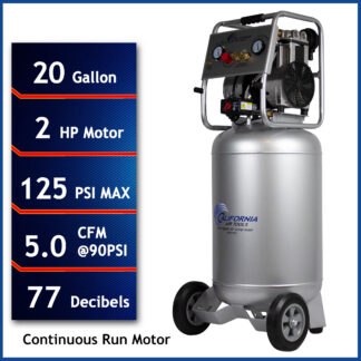 CALIFORNIA AIR TOOLS 20020CR Ultra Quiet & Oil-Free CONTINUOUS RUN (100% Duty Cycle) 2.0 Hp 20 Gallon Air Compressor