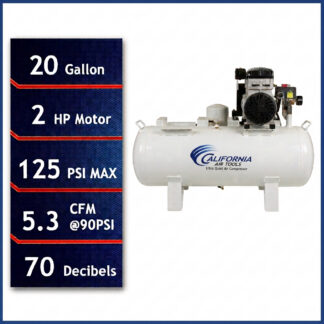 CALIFORNIA AIR TOOLS 20020DCADC Powerful 2.0 Hp Ultra Quiet, Ultra Dry & Oil-Free 20 Gallon Air Compressor with 98% Air Drying System and Automatic Drain Valve (110v 60hz)